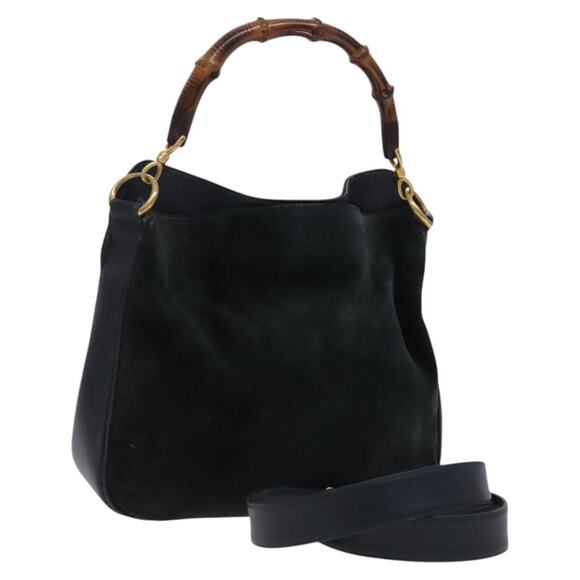 GUCCI Bamboo Hand Bag Suede Green - Picture 1 of 16